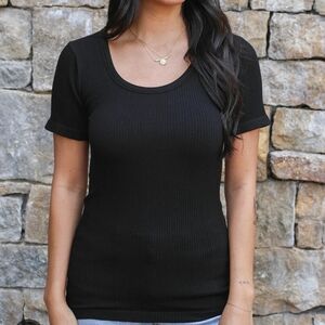 Grace & Lace Black Ribbed Short Sleeve Top
